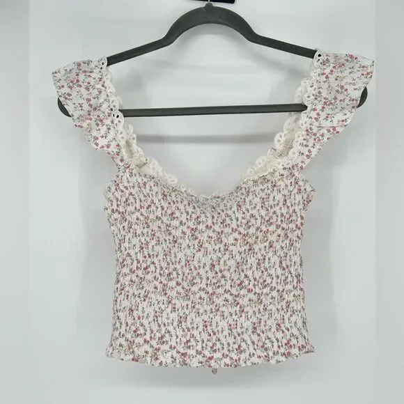 Princess Polly Floral Smocked Linen Blend Keyhole Top Size 4 - Picture 6 of 6